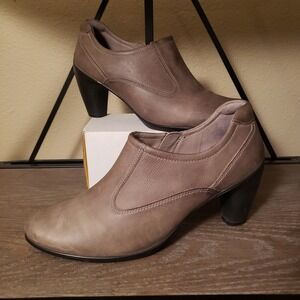 Ecco Leather Ankle Boots Block‎ Heel Comfort Casual Taupe Size 9.5